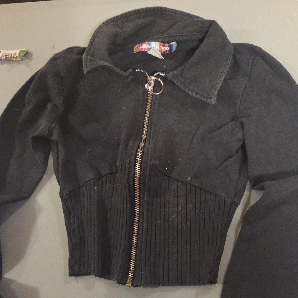 Urban Outfitters Black Zip-Front Ribbed Waist Cardigan